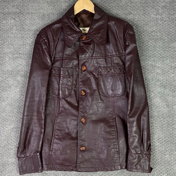 Vintage 70s Victoria Leather Jacket Men's Small Oxblood Burgundy Fight Club Pimp - Picture 1 of 11